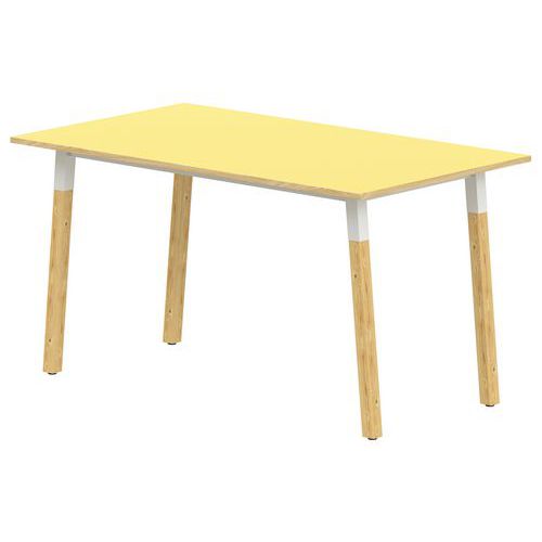 Table de restaurant 200x80 cm Jaune Stratifié ABS Hêtre - 4 Pieds Métal Bois - Usage Collectivité - Garantie 10 ans