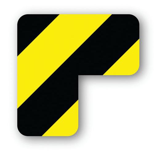 Ergomat - Adhésif angle 90° arrondi Noir/Jaune - 20x20x10cm - Lot de 10 pièces - Vinyle résistant pour Lean Management