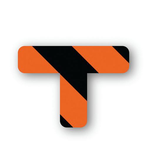 Ergomat - Adhésif en T arrondi Noir/Orange - 20,5x15x5cm - 25 pièces - Vinyle résistant - Lean Management