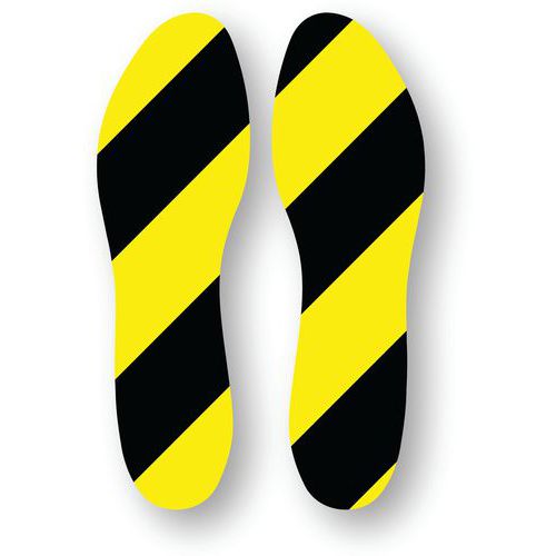 Ergomat - Marquage au sol Empreinte de pas adhésive Noir/Jaune 24x9cm - Lot de 60 pièces - PVC résistant - Lean Management