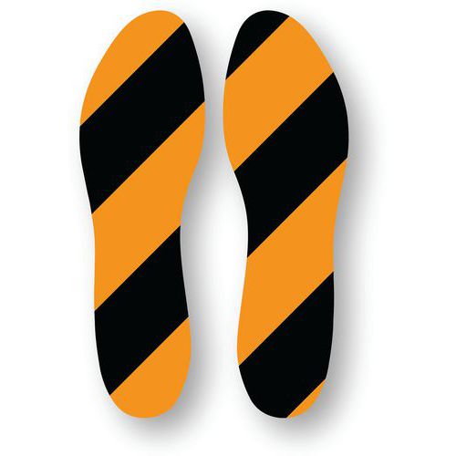 Ergomat - Empreinte de pas adhésive Noir/Orange - 24x9cm - Lot de 10 pièces - PVC résistant - Lean Management