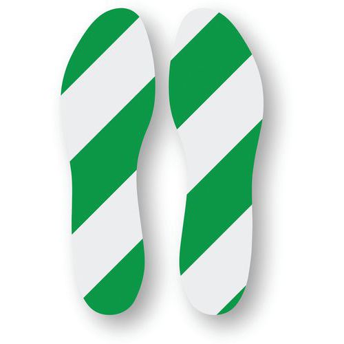 Ergomat - Empreinte de pas adhésive LeanStripe - Vert/Blanc 24x9cm - Lot de 15 pièces - PVC résistant et recyclable