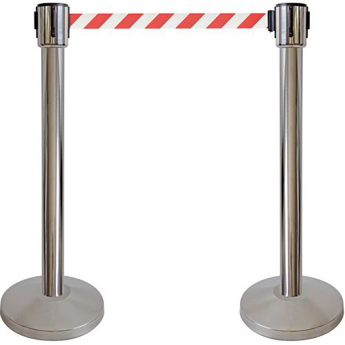 Poteau Chromé À Sangle 10m - Rouge/blanc
