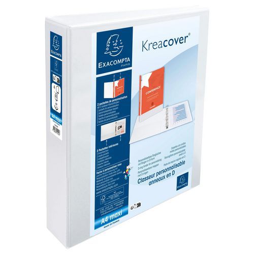 Exacompta - Classeur plastique A4 blanc - Dos 75 mm, 4 anneaux 50 mm - 460 feuilles - Éco-responsable et personnalisable