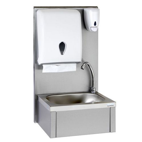 Tournus Equipement - Lave-mains GC Gris 540mm - Support mural avec distributeur savon et serviettes - Compact et fonctionnel