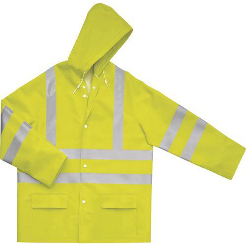 Delta Plus - Veste de pluie haute visibilité jaune fluo L - Polyester enduit PU - EPI certifié EN 20471