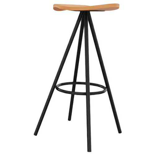 Tabouret Slim Bois Blanchi - Piètement Noir