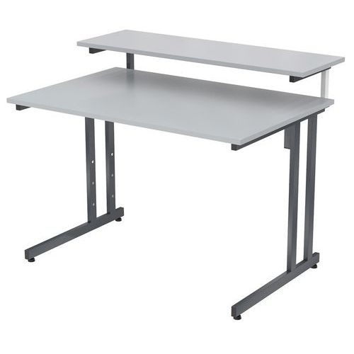 MBA - Poste informatique Mira 2 plateaux Gris/Anthracite - Acier - 110x72x87.5cm - Éco-responsable