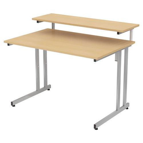 MBA - Poste informatique Mira 2 plateaux Hêtre/alu - 110x72x87.5cm - Éco-responsable, 10 ans garantie