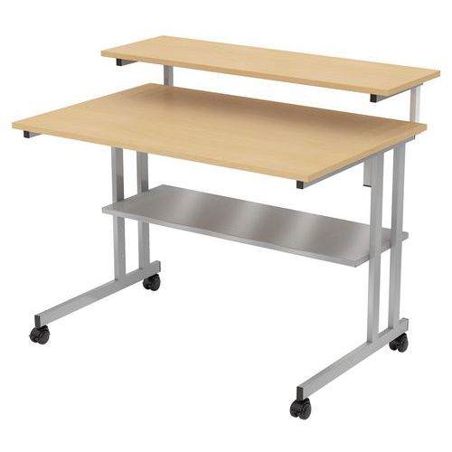 MBA - Poste informatique Mira 3 plateaux Hêtre/alu - 110x72x91.8 cm - Éco-responsable, 4 roulettes, Garantie 10 ans