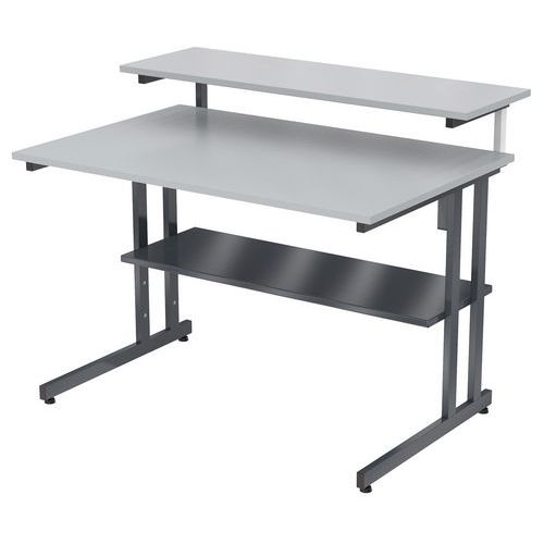 MBA - Poste informatique Mira 3 plateaux - Gris/Anthracite - Acier - Éco-responsable - 110x72x87.5 cm