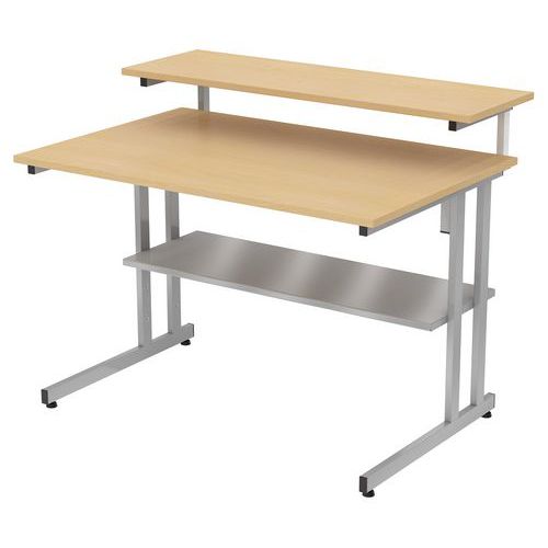 MBA - Poste informatique Mira 3 plateaux Hêtre/alu - 110x72x87.5cm - Éco-responsable, Garantie 10 ans