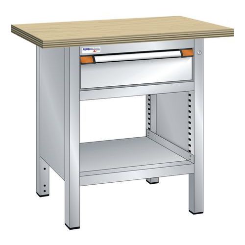 Thurmetall - Établi compact multiplex 100x70 cm - 1 tiroir, 1 étagère - Gris clair - Charge 300 kg - Idéal atelier