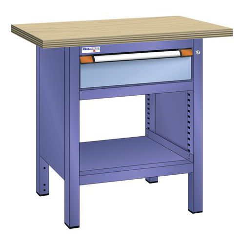 Thurmetall - Établi compact multiplex 100x70 - 1 tiroir 1 étagère - Charge 300 kg - Bleu/Bleu clair