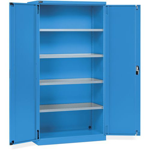 Fami - Armoire d'atelier à portes battantes - Acier Bleu 1023x555x2000mm - 4 tablettes - Fermeture à clé