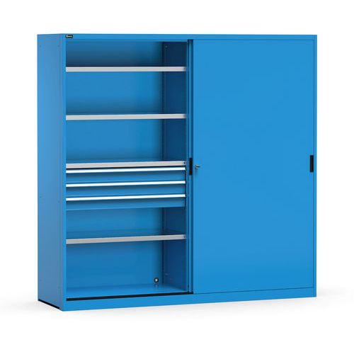 Armoire Portes Coulissantes - Bleu - 3 Tiroirs