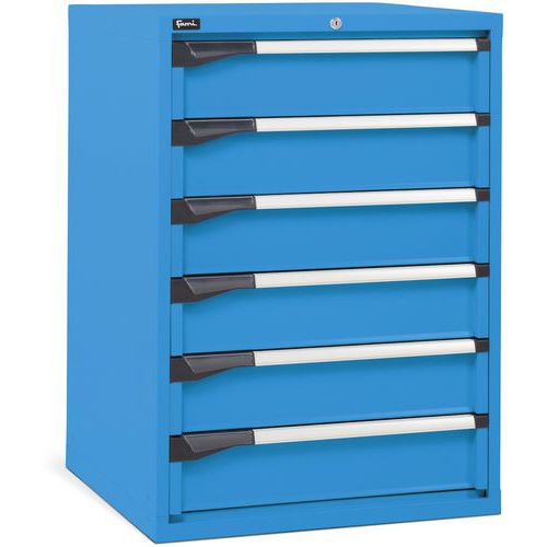Fami - Armoire à tiroirs d'atelier - 6 tiroirs, 714x726x1000mm, Bleu, Acier, Charge 100kg, Fermeture à clé