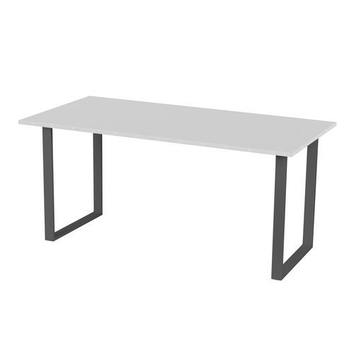 Bureau droit gris clair 160x80x75 cm ABS plateau anthracite pieds design moderne