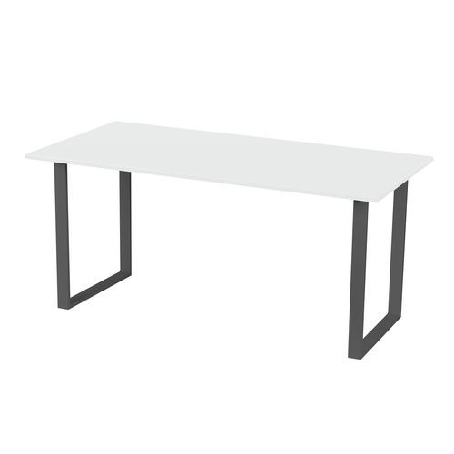Bureau droit Square 200x80x75 cm Blanc Plateau ABS Piétement Anthracite Design Moderne