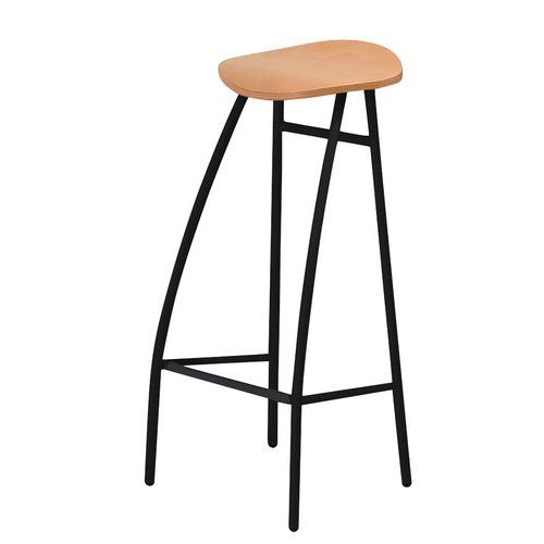 Tabouret Diablo Hauteur 80 cm Bois Blanchi Piètement Noir Assise Hêtre Multiplis