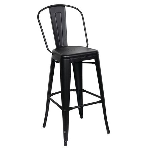 Meet By Paperflow - Tabouret haut d'extérieur Urban Noir - Acier - Empilable - 76cm Assise - Design Moderne