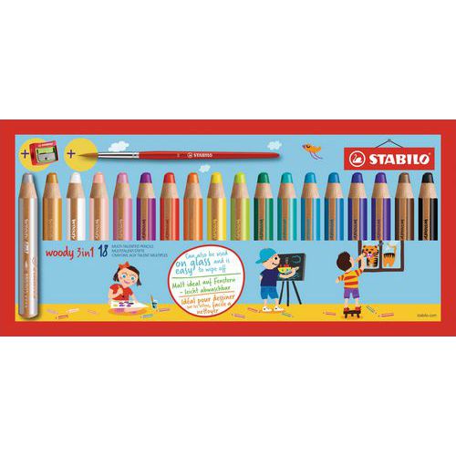 Etui carton 18 crayons couleurs assorties gros module Woody + 1 taille crayons en plastique gros module + 1 pi thumbnail image 1