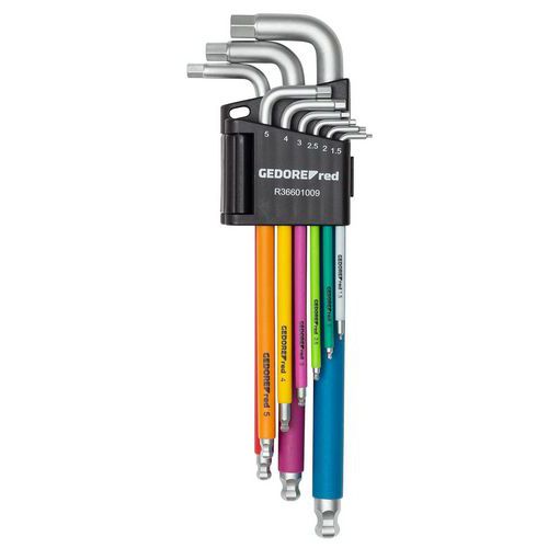 GedoreRed - Jeu de clés Allen longues 9 pièces avec rotule et code couleur - 1,5 à 10 mm - Pour vis 6 pans creux