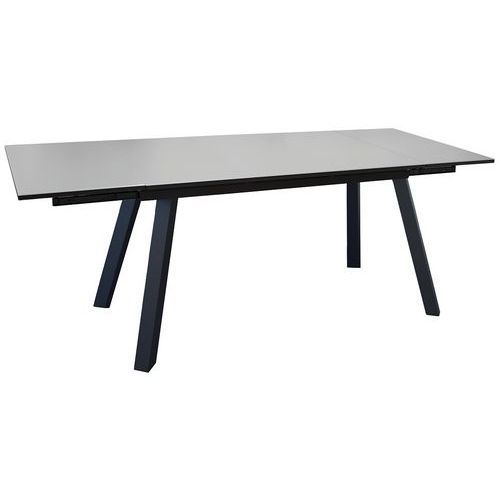 Table Agra 150/250 Cm Alu/verre Graphite/plateau Perle