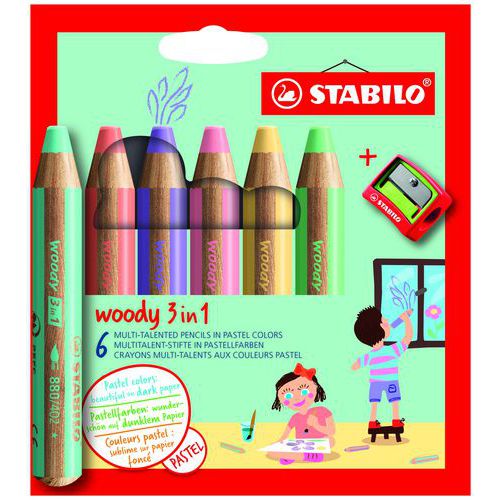 Etui 6 crayons woody pastel + 1 taille-crayons thumbnail image 1