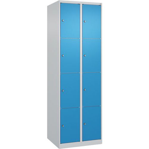CP - Vestiaire Classic PLUS 8 casiers - Acier Gris Clair/Bleu Clair - 185x60x50cm - Livré monté
