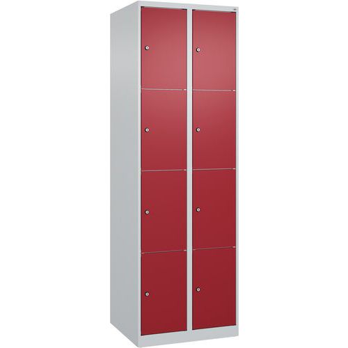 CP - Vestiaire Classic PLUS 8 casiers - Acier Gris Clair/Rouge - 185x60x50cm - Livré monté