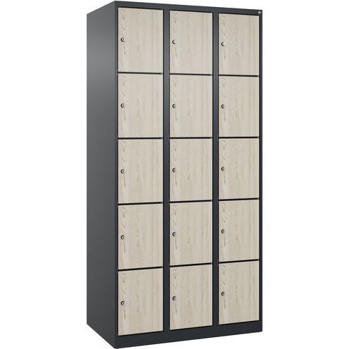 CP - Armoire à casiers Evolo PLUS - 15 casiers - 900mm Gris Foncé RAL 7021 - Acier Laqué - Livré Monté - 10 ans Garantie