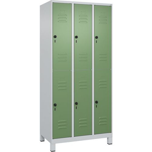 CP - Vestiaire 2 niveaux Classic PLUS sur pieds - 6 casiers Vert/Marron - Acier - Livré monté - 195x90x50cm