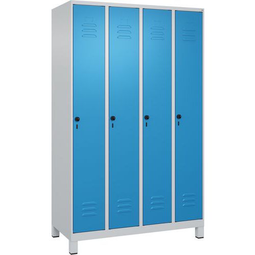 CP - Vestiaire Classic PLUS sur pieds - 4 colonnes 300mm - Bleu clair/Gris clair - Acier laqué - 195x120cm
