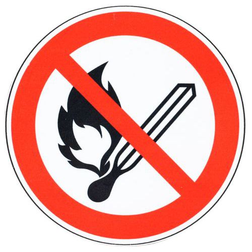 Manutan Expert - Panneau Interdiction Flamme Nue Interdite - Aluminium Rigide Rond 120mm - Norme ISO 7010