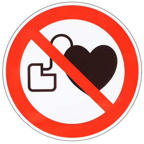 Manutan Expert - Panneau Interdit Porteurs Stimulateur Cardiaque Adhésif Rond Ø 10cm - Signalétique Sécurité ISO 7010