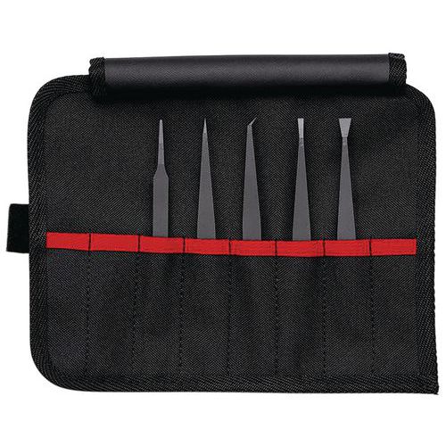 Knipex - Jeu de 5 pinces brucelles plastique ESD - 135 mm - Antistatique et précis