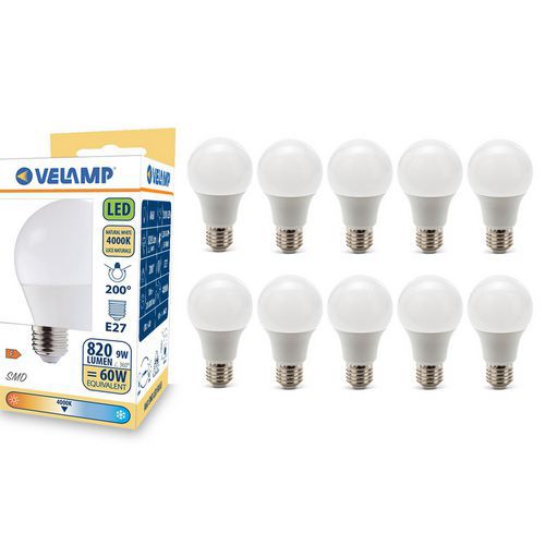 Velamp - Ampoule LED Standard A60 9W E27 Blanc Lumière du Jour 806lm 4000K Durée de Vie 20000h
