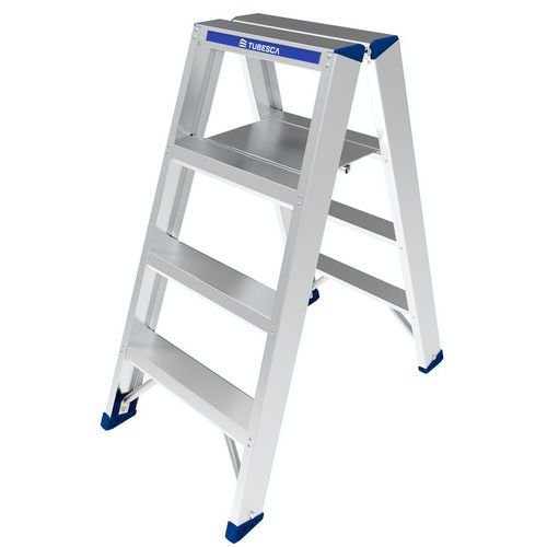 Tubesca-Comabi - Marchepied pliant double accès 4 marches aluminium - Charge 150kg - Hauteur accès 2.46m - Intérieur/Extérieur - Garantie 5 ans