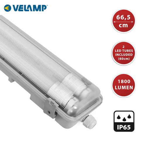 Velamp - Réglette LED IP65 2x9W 1800lm Blanc Lumière du Jour 665mm - Éclairage Durable et Performant