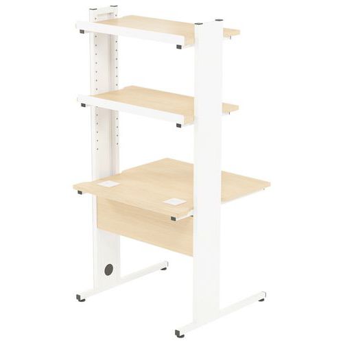 MBA - Poste informatique LEO - 80 cm blanc/chêne clair - 3 tablettes - Éco-responsable