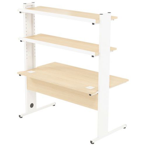 MBA - Poste informatique LEO 120 cm blanc/chêne clair - 3 tablettes - Éco-responsable - Idéal télétravail