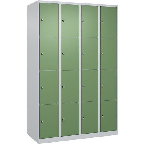 CP - Armoire à casiers Classic PLUS 16 portes - Acier Vert RAL 6011 - Gris Clair - 1850x1200x500mm - Serrure à clé - Garantie 10 ans