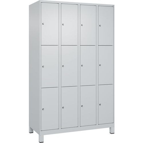 CP - Armoire à casiers Classic PLUS sur pieds - 12 casiers Gris Clair RAL7035 - Acier - Verrouillage à clé - 1950x1200x500mm