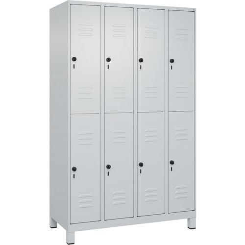 CP - Vestiaire 2 niveaux Classic PLUS sur pieds - 8 casiers Gris clair RAL7035 - Acier laqué - Idéal local collectif