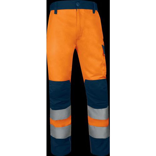 Delta Plus - Pantalon Haute Visibilité CL2 Orange Fluo Bleu Marine XXL - Polycoton 240g/m² - Norme EN 20471
