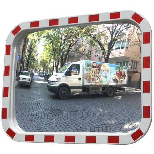 Relexim - Miroir routier de sécurité - 40x60 cm - Rectangle - Intérieur/Extérieur - Rouge/Blanc