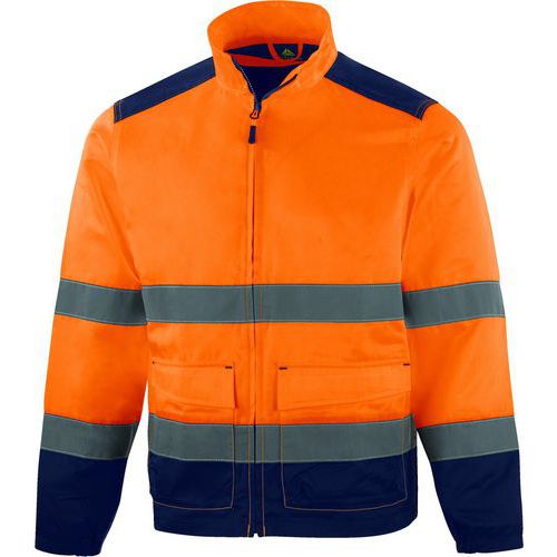 Delta Plus - Veste Haute Visibilité CL2 Orange Fluo Bleu Marine - Taille L - Polycoton 240g/m² - Norme EN 20471