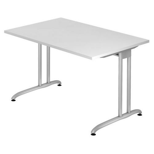 Hammerbacher - Bureau fixe 120 cm Série B - Blanc Argent - Éco-responsable FSC