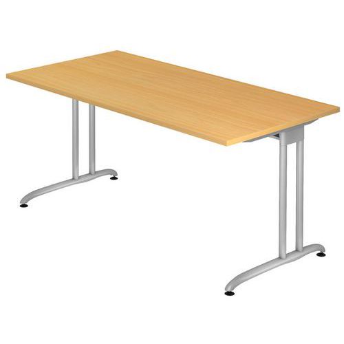 Hammerbacher - Bureau fixe 160 cm Série B - Plateau Hêtre, Piétement Argent - Éco-responsable FSC